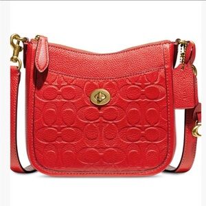Coach Crossbody Bag Purse Logo Red Pebble Leather Zipper Turn lock NWT
